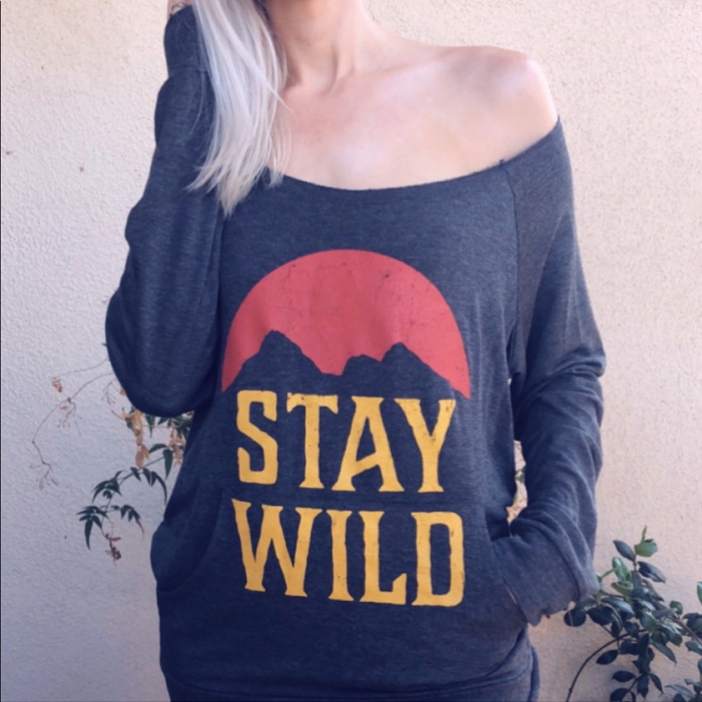 Stay Wild off shoulder graphic sweatshirt